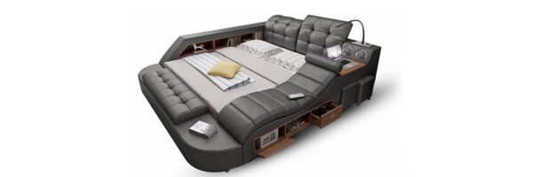 The Ultimate Bed With Integrated Massage Chair, Speakers and Desk Leather 